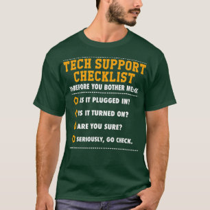 Camiseta Checklist para o suporte técnico engraçado Sysadmi