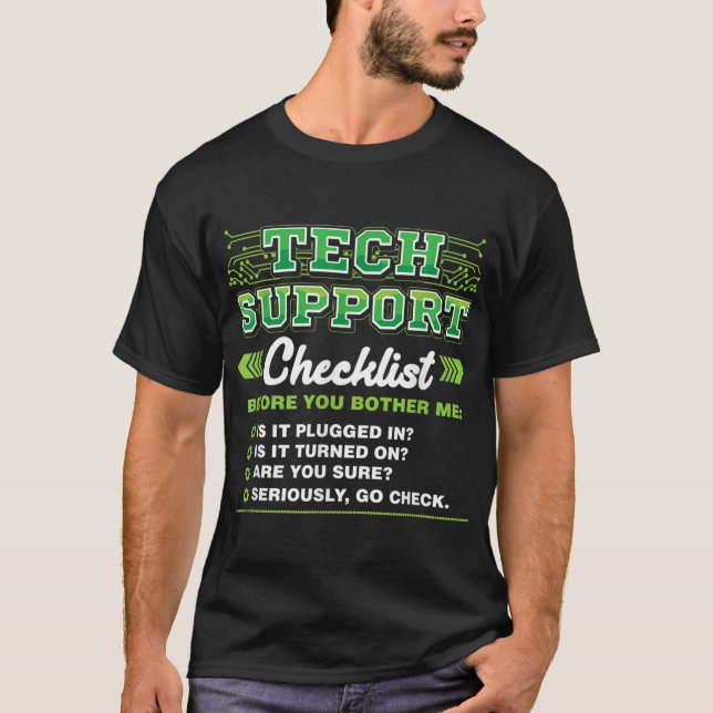Camiseta Checklist para o suporte técnico - trabalho engraç (Frente)