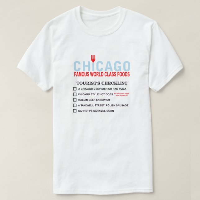 Camiseta Checklist para turistas de famosas Comidas de Chic (Frente do Design)