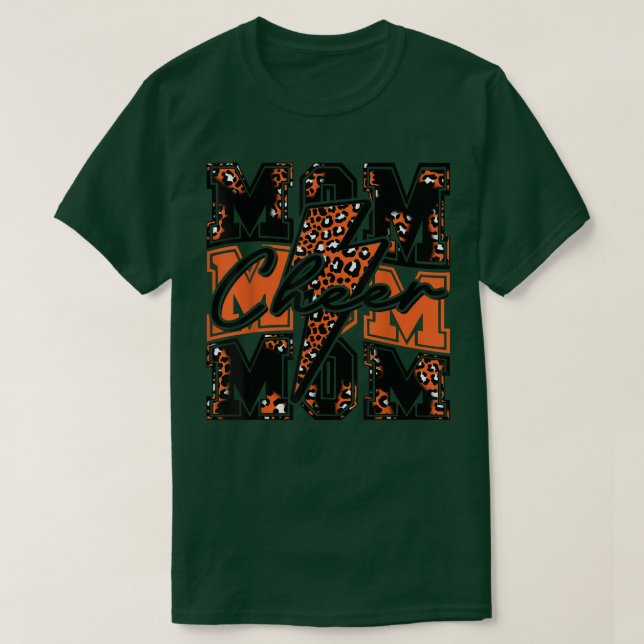 Camiseta Chee Mãe Relâmpago Bolt Cheer Leopard Orange Blac (Frente do Design)