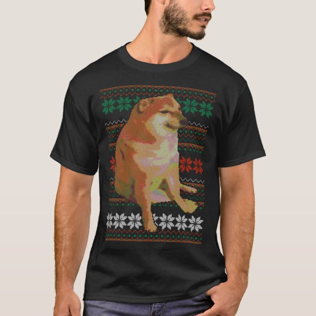 Camiseta Cheems Ugly Christmas Sweater Doge Meme Design (Frente)