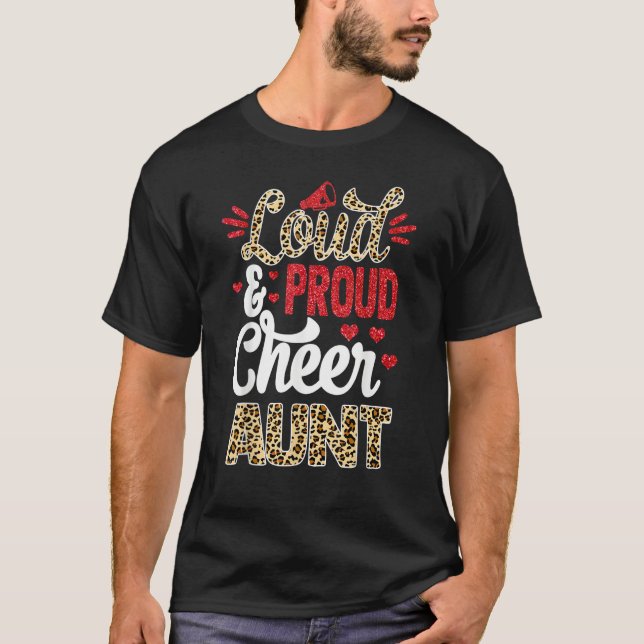 Camiseta Cheer Aunt Biggest Fan Leopard Print And Pom Pom (Frente)