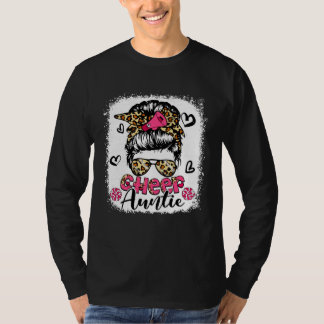 Camiseta Cheer Auntie Leopard Cute Messy Bun Hair Cheerlead