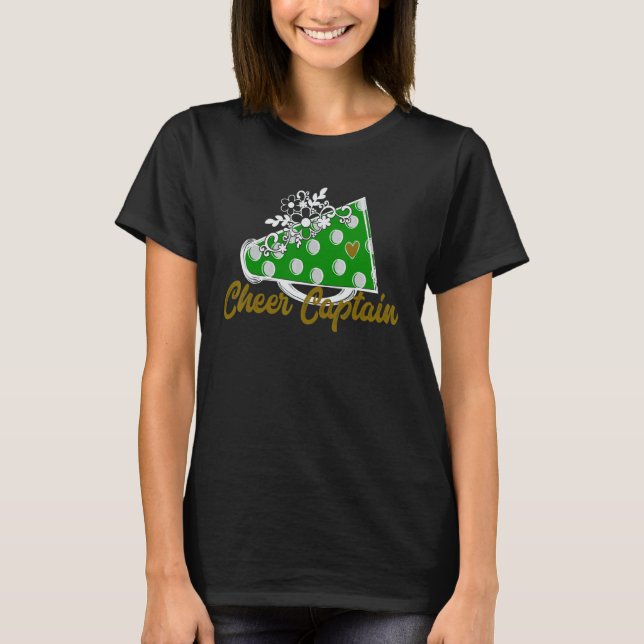 Camiseta Cheer Captain  Green Megaphone Heart Flower Accent (Frente)