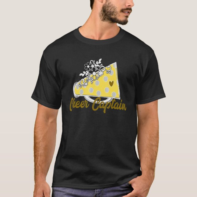 Camiseta Cheer Captain  Yellow Megaphone Heart Flower Accen (Frente)