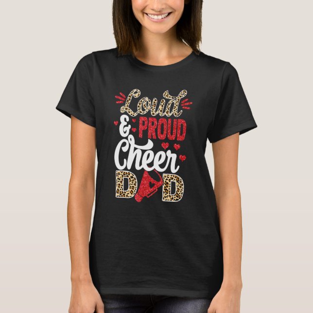 Camiseta Cheer Dad Biggest Fan Leopard Print And Pom Pom (Frente)