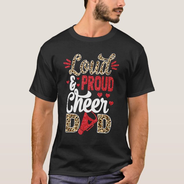 Camiseta Cheer Dad Biggest Fan Leopard Print And Pom Pom (Frente)