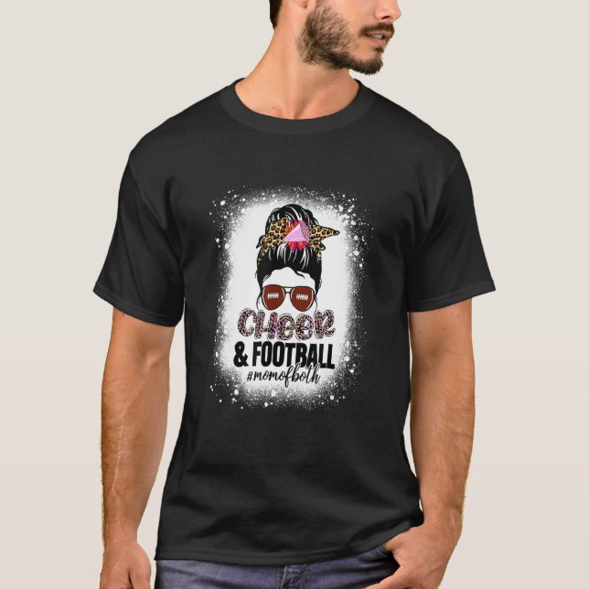 Camiseta Cheer Football Cheerleading Mom Of Both Messy Hair (Frente)