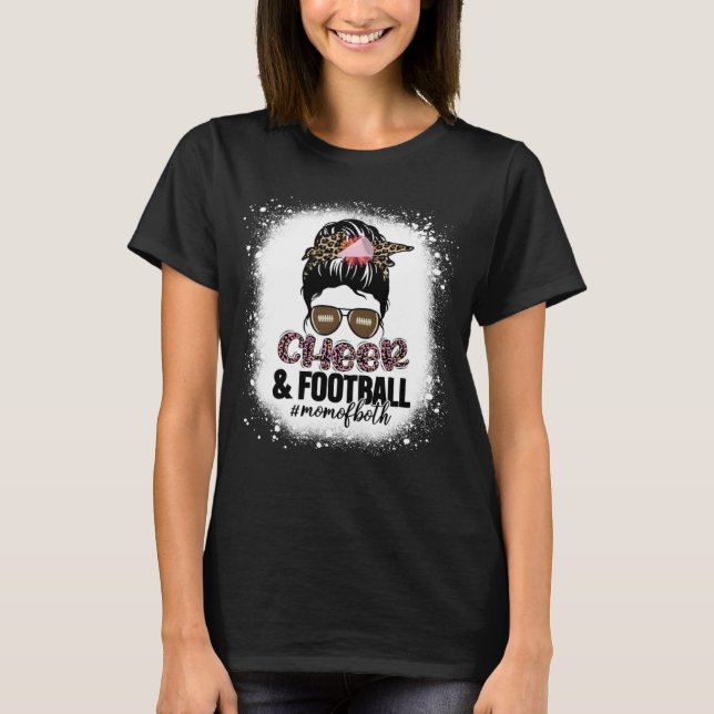 Camiseta Cheer Football Cheerleading Mom Of Both Messy Hair (Frente)