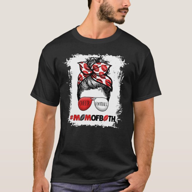 Camiseta Cheer Football Cheerleading Mom Of Both Messy Hair (Frente)