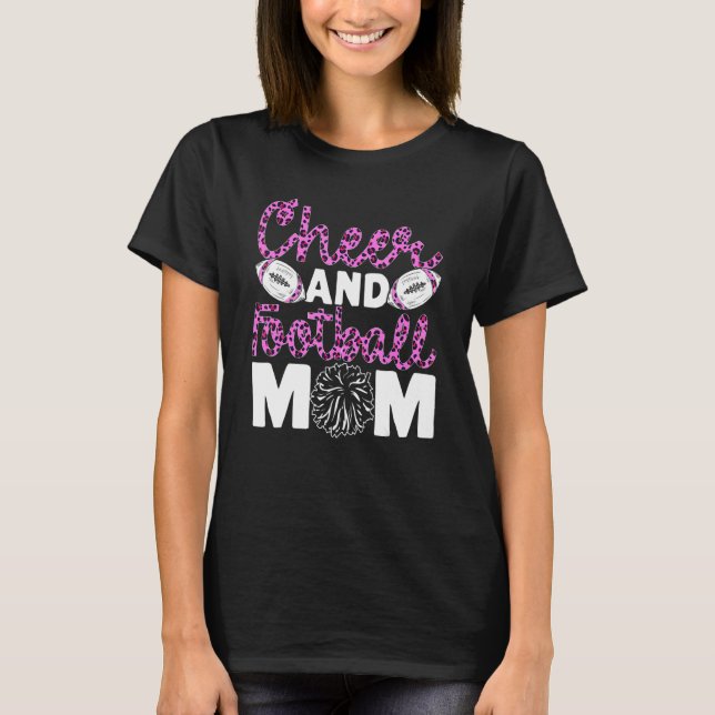 Camiseta Cheer Football Mom Leopard Pattern Football Cheer  (Frente)