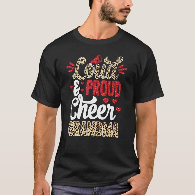 Camiseta Cheer Grandma Biggest Fan Leopard Print And Pom Po (Frente)
