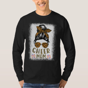 Camiseta Cheer Mãe Leopard Messy Bun Cheerleader Sangrado M