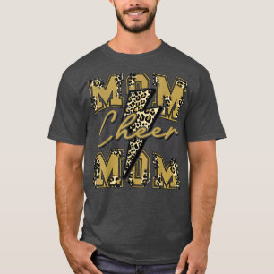 Camiseta Cheer Mãe Lightning Bolt Cheer Leopard Dourado