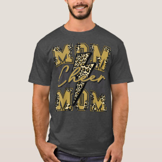 Camiseta Cheer Mãe Lightning Bolt Cheer Leopard Dourado