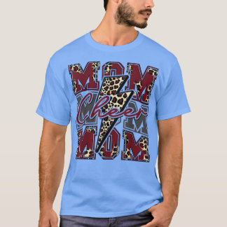 Camiseta Cheer Mãe Lightning Bolt Cheer Leopard Maroon
