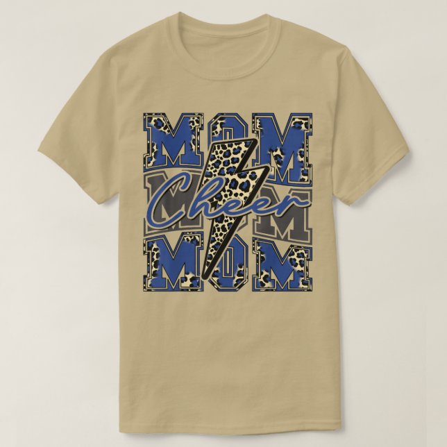 Camiseta Cheer Mãe Relâmpago Bolt Cheer Leopard Azul (Frente do Design)