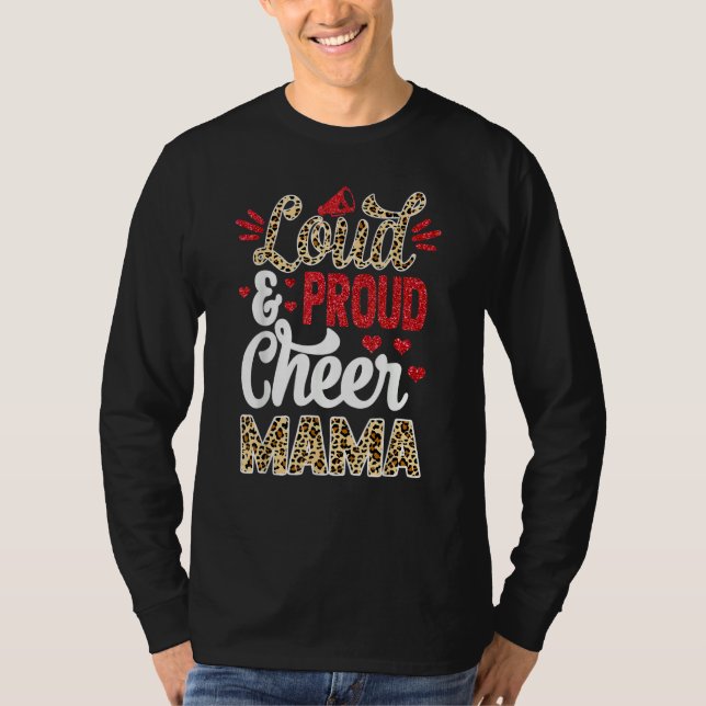 Camiseta Cheer Mama Biggest Fan Leopard Print And Pom Pom (Frente)
