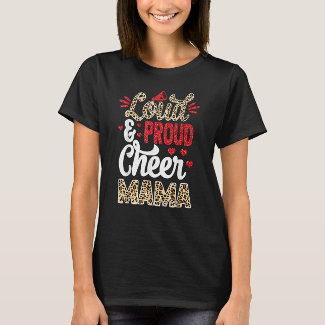 Camiseta Cheer Mama Biggest Fan Leopard Print And Pom Pom (Frente)