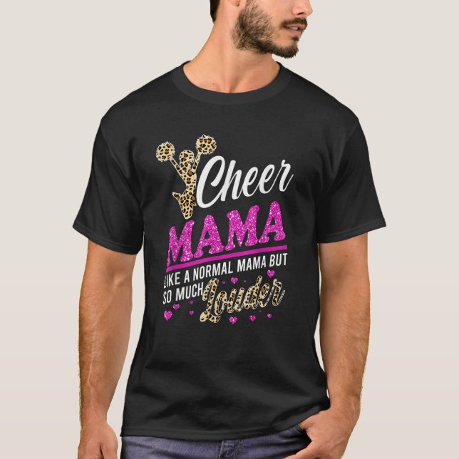 Camiseta Cheer Mama Biggest Fan Leopard Print And Pom Pom 1 (Frente)