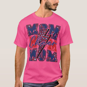 Camiseta Cheer Mamãe Lightning Bolt Cheer Leopard Navy Red