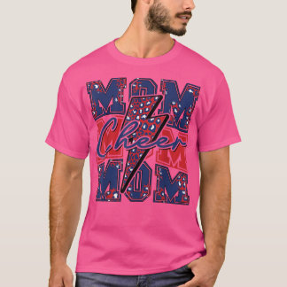 Camiseta Cheer Mamãe Lightning Bolt Cheer Leopard Navy Red