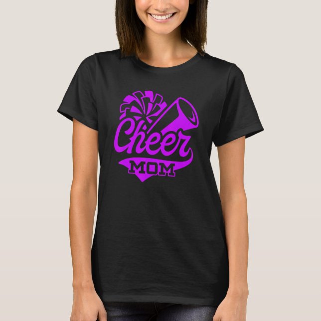 Camiseta Cheer Mom Biggest Fan Leopard Print Black And Pupl (Frente)