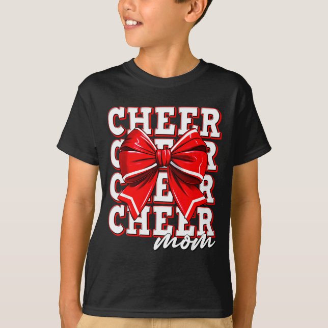 Camiseta Cheer Mom Cheerleader Bow Biggest Fan Red Team  (Frente)