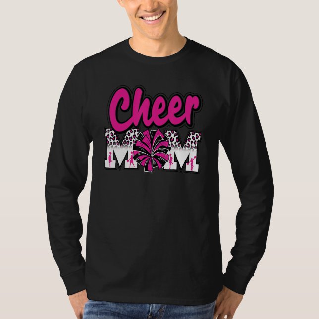 Camiseta Cheer Mom Hot Pink Black Leopard Letters Cheer Pom (Frente)
