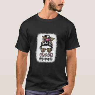 Camiseta Cheer Mom Leopard Messy Bun Cheerleader Bleached M