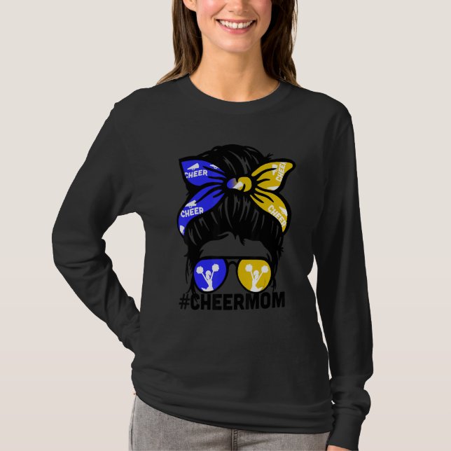 Camiseta Cheer Mother Mama Blue & Gold Cheerleading Mom Mes (Frente)