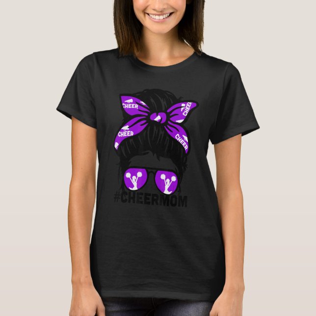 Camiseta Cheer Mother Mama Puple Megaphone Cheerleading Mom (Frente)