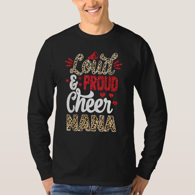 Camiseta Cheer Nana Biggest Fan Leopard Print And Pom Pom (Frente)
