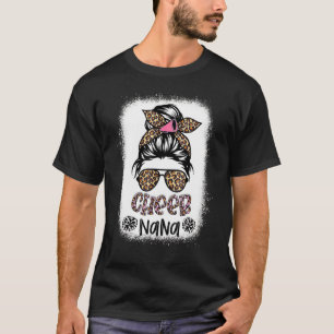 Camiseta Cheer Nana Leopard Messy Bun Cheerleader Branquead