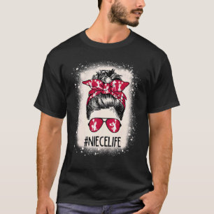 Camiseta Cheer Niece Life Messy Bun Cheerleader Bleached Mo
