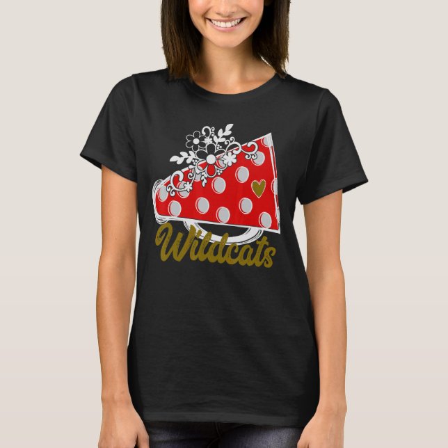 Camiseta Cheer WILDCATS  Red Megaphone Heart Flower Accent (Frente)