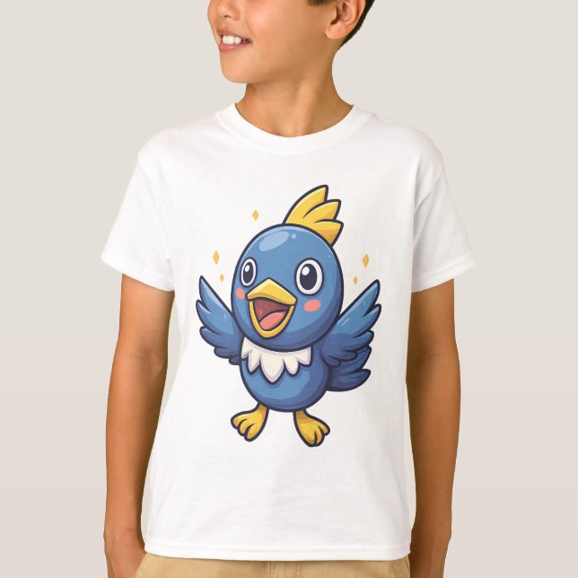 Camiseta Cheerful Blue Bird Cartoon in Pokémon-Inspired  (Frente)