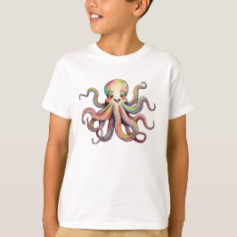 Camiseta Cheerful Bright Rainbow Watercolor Octopus Design