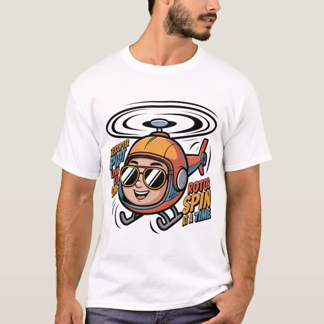 Camiseta Cheerful Helicopter Pilot Cartoon – Living Life On (Frente)