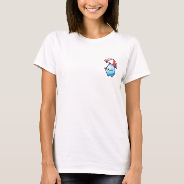 Camiseta Cheerful Kawaii Water Droplet Character with Red (Frente)