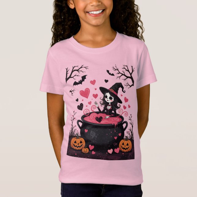 Camiseta Cheerful Little Witch And A Bubbling Cauldron (Frente)