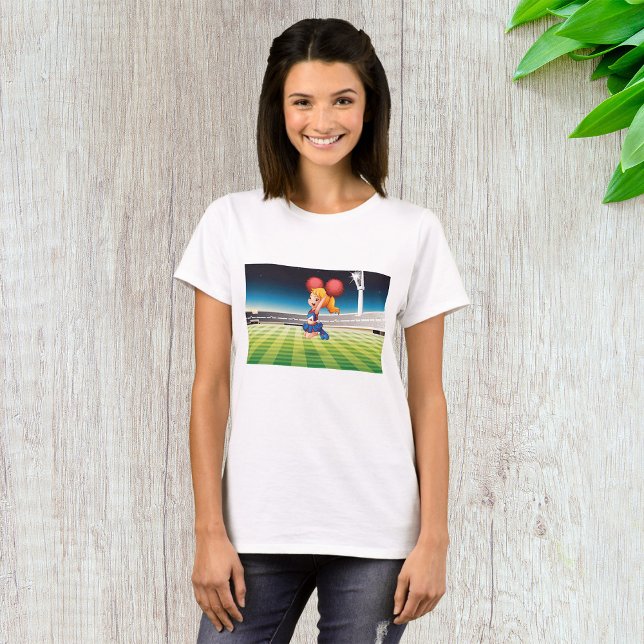 Camiseta Cheerleader bonito em campo desportivo (Criador carregado)