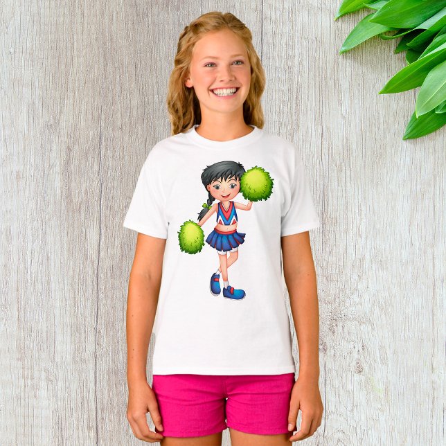 Camiseta Cheerleader Girl with Pom Poms Fun Sports Spirit (Criador carregado)