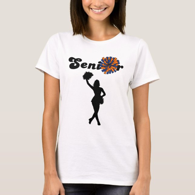 Camiseta Cheerleader Senior de Dupla Face Azul e Laranja (Frente)