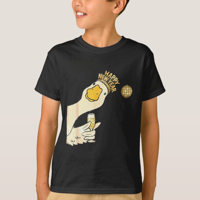 Camiseta Cheers Happy New Year 2026 Goose With Champagne Di (Frente)