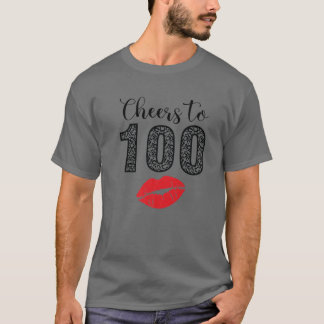 Camiseta Cheers To 100 Years Lips Happy Birthday Leopard Bo