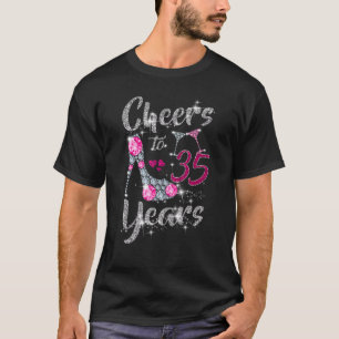 Camiseta Cheers To 35 Years  35th Birthday Wine Shoes Diamo