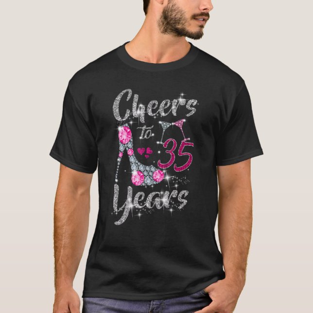 Camiseta Cheers To 35 Years  35th Birthday Wine Shoes Diamo (Frente)