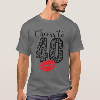 Camiseta Cheers To 40 Years Lips Happy Birthday Leopard Bor