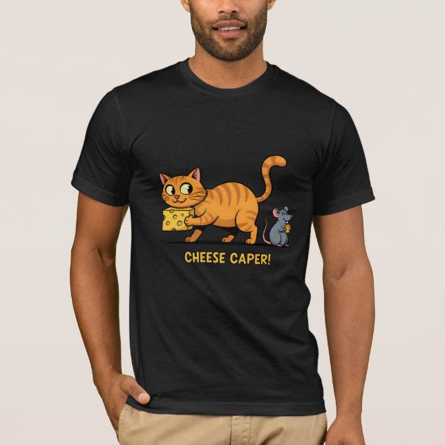 Camiseta Cheese Caper – Funny Cat & Mouse Cartoon Design (Frente)